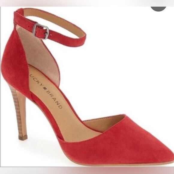 Lucky Brand Red Heels with Suede Finish Size 9.5 - Picture 1 of 13